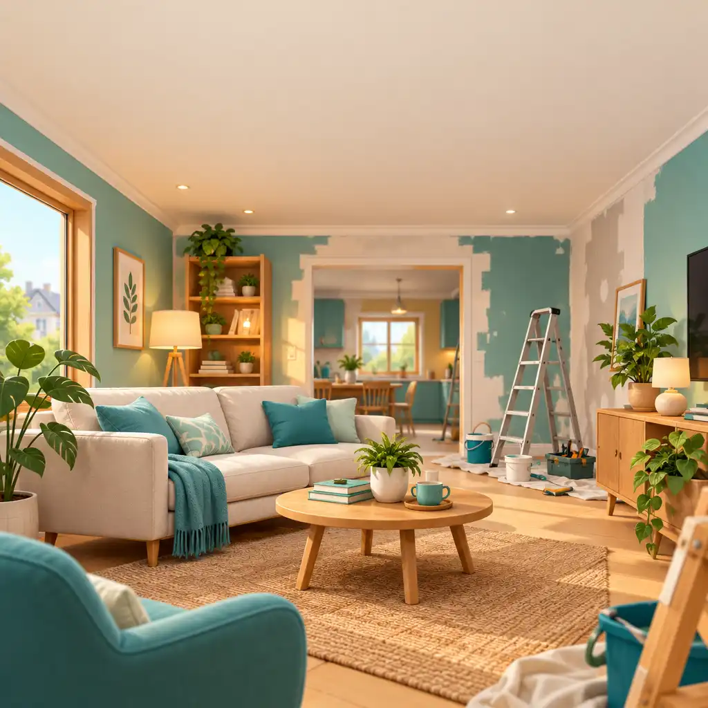 Pièce rénovée avec style moderne dans Triple Match Home